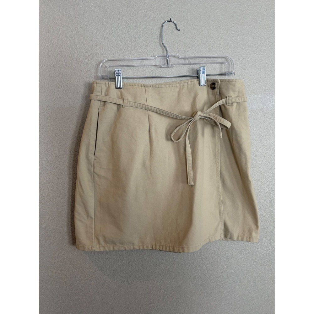 Universal Thread Women Tan Khaki Cotton Wrap Mini Skirt Size 10 NWT YP4594